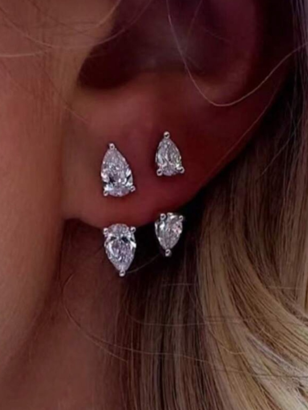 Sterling Silver Pear CZ Stud Earrings